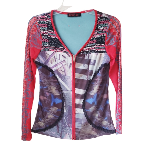 Lulu H. Tops - Vintage Lulu H. Red Multiprint Top